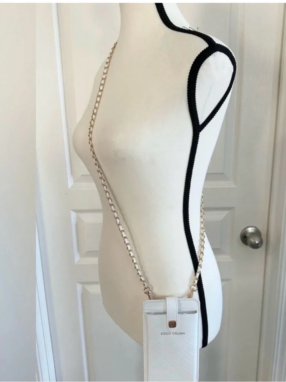 COCO Crush Quilted White Crossbody Phone Case with Gold Chain